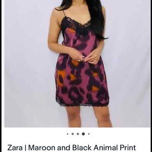 Zara Maroon and Black Animal Print Dress